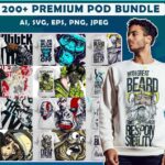 200 + premium t-shirt pod design bundle, high quality print , commercial use SVG files for Cricut, svg, AI, Vector file, digital download
